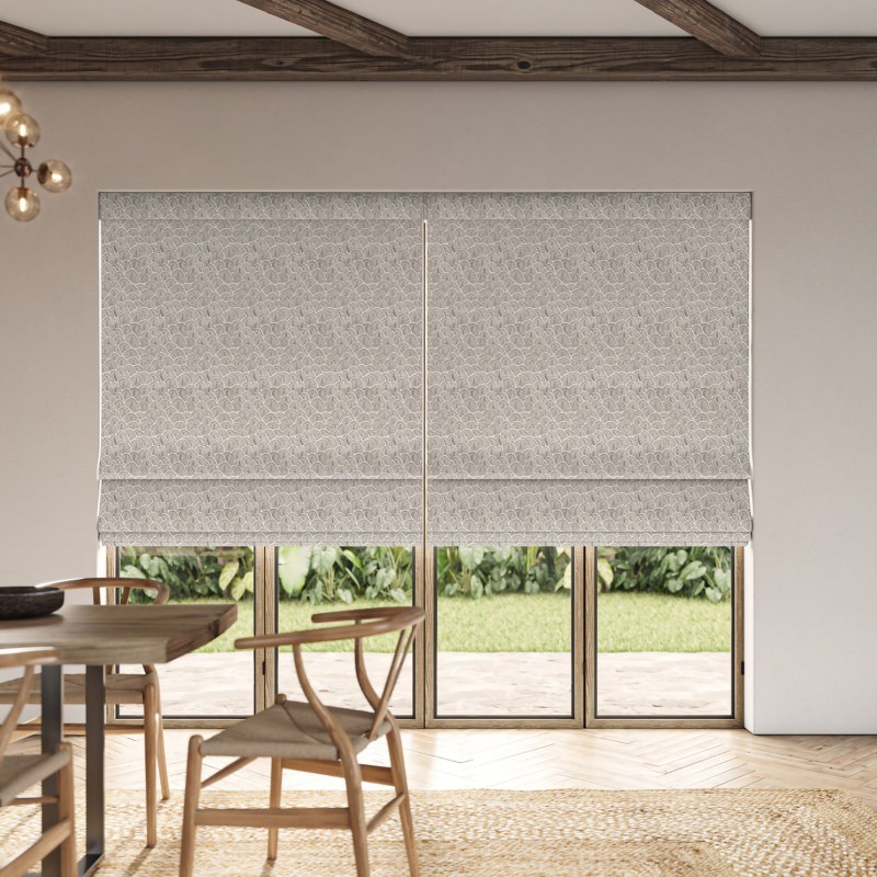 Jodie Pewter Jacquard Roman Blind showcasing the deep grey fabric and its luxurious textured weave