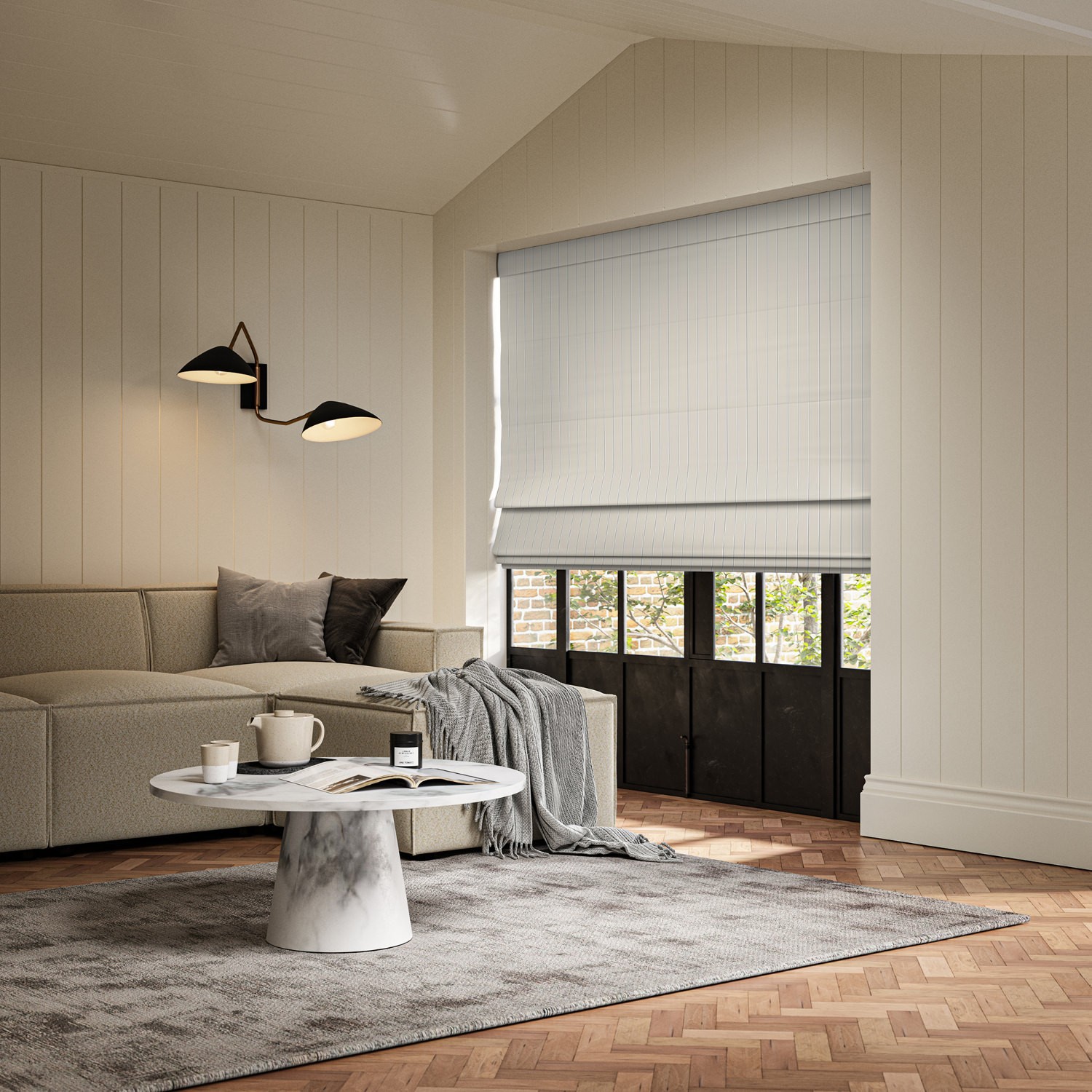 karlie putty printed roman blind