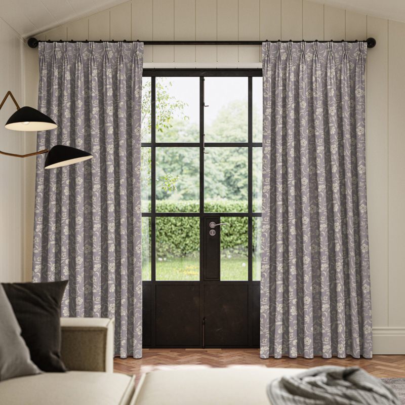 Lera Violet Printed Curtain with a beautiful, abstract watercolour design in shades of soft purple.