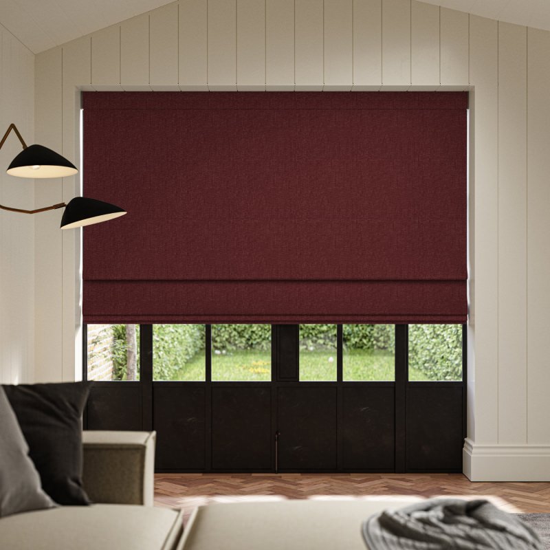 Lou Cranberry Plain Roman Blind in a rich, festive, and welcoming deep red fabric