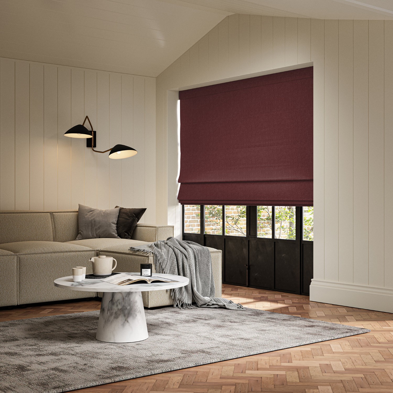 lou cranberry plain roman blind