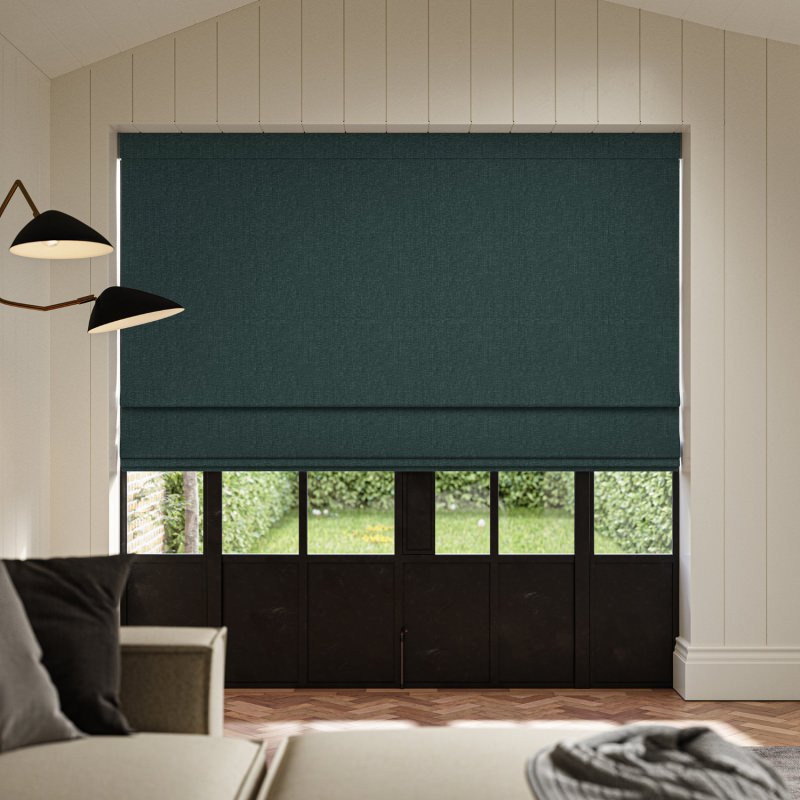 Lou Emerald Plain Roman Blind in a deep, luxurious jewel-toned green with an opulent feel