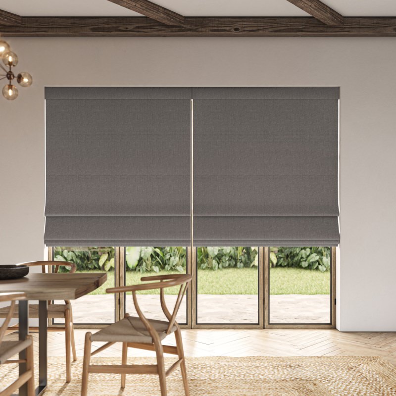 Lou Fog Plain Roman Blind in a light, misty, and serene grey fabric