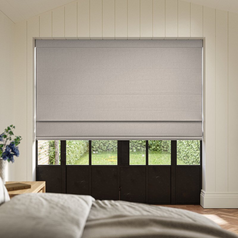 Lou Mauve Plain Roman Blind in a dusty, sophisticated, and muted purple-grey fabric