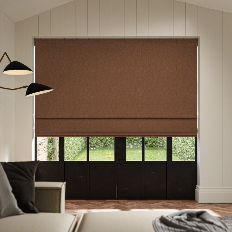 Lou Rust Plain Roman Blind in a rich, earthy, and warm burnt orange-brown fabric