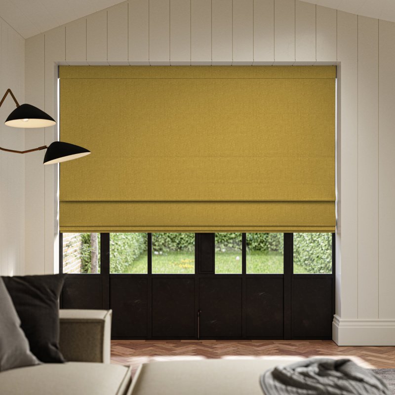 Lou Sunflower Plain Roman Blind in a bright, happy, and optimistic yellow plain fabric