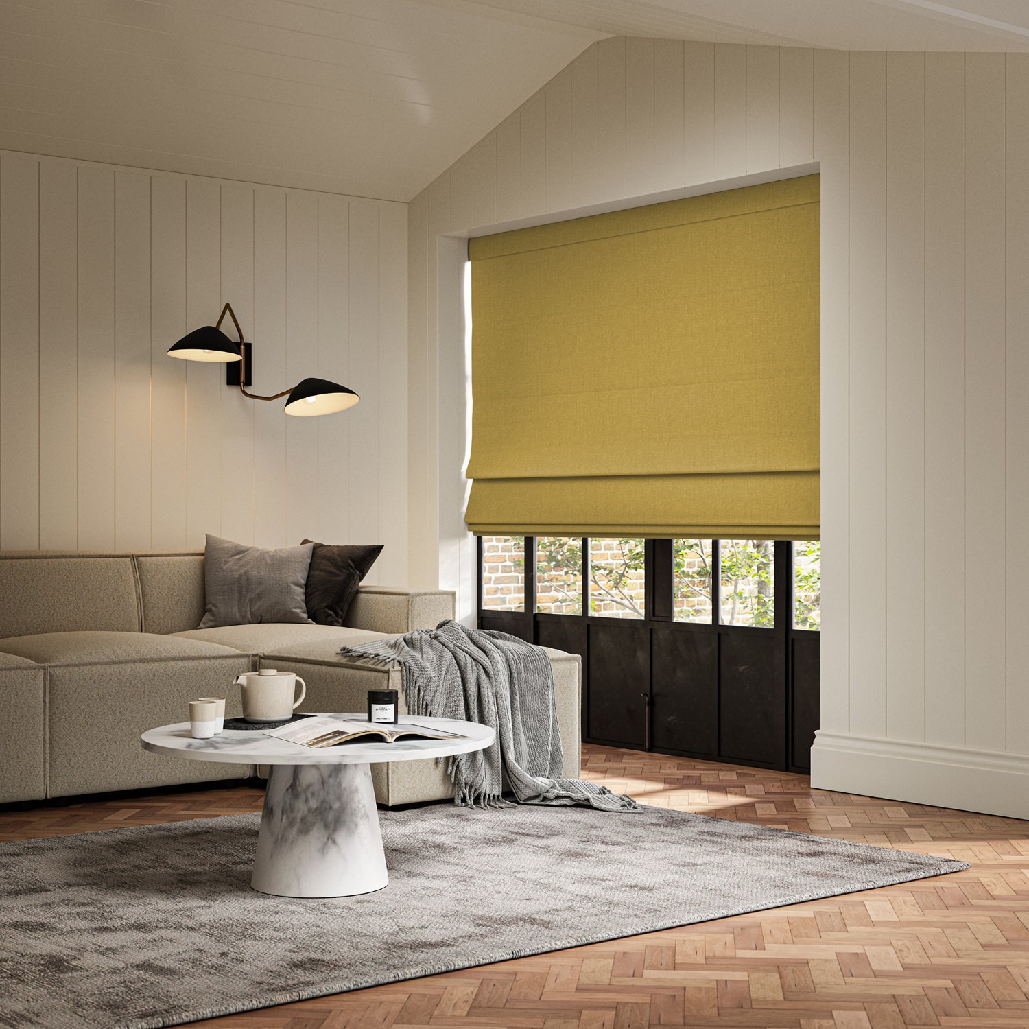 lou sunflower plain roman blind