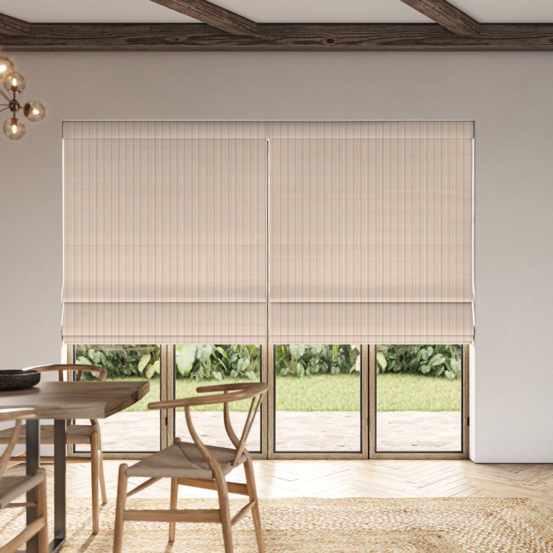 Mazeau Persimmon Woven Roman Blind in a rich orange-red with a deep, tactile woven fabric