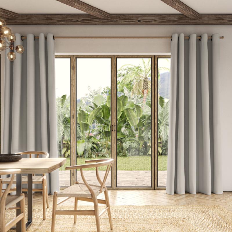 Meryl Graphite Pocketed Curtain in a bold grey fabric with a relaxed, gathered heading.