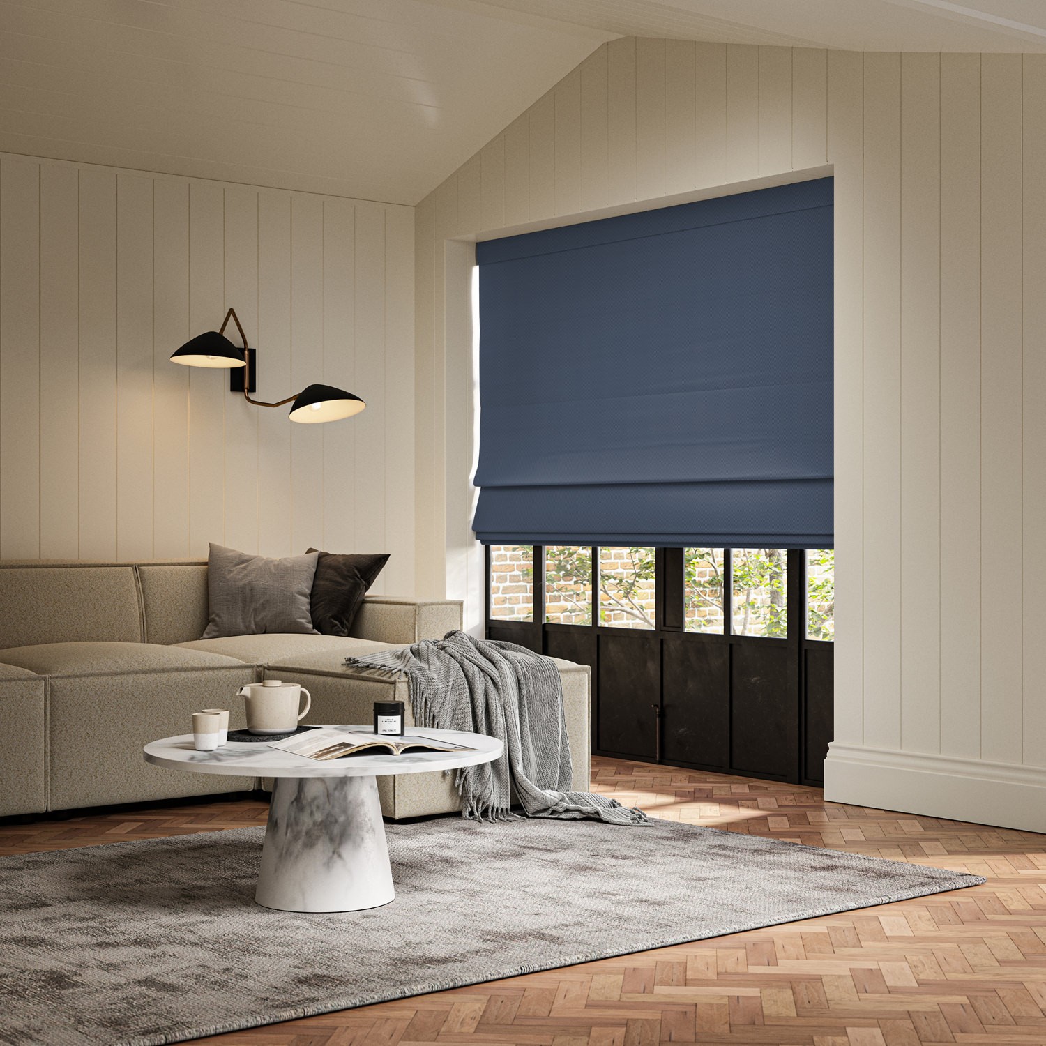 meryl indigo pocketed roman blind
