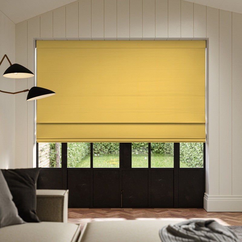Meryl Sunflower Pocketed Roman Blind in a cheerful yellow, with a modern pocketed design
