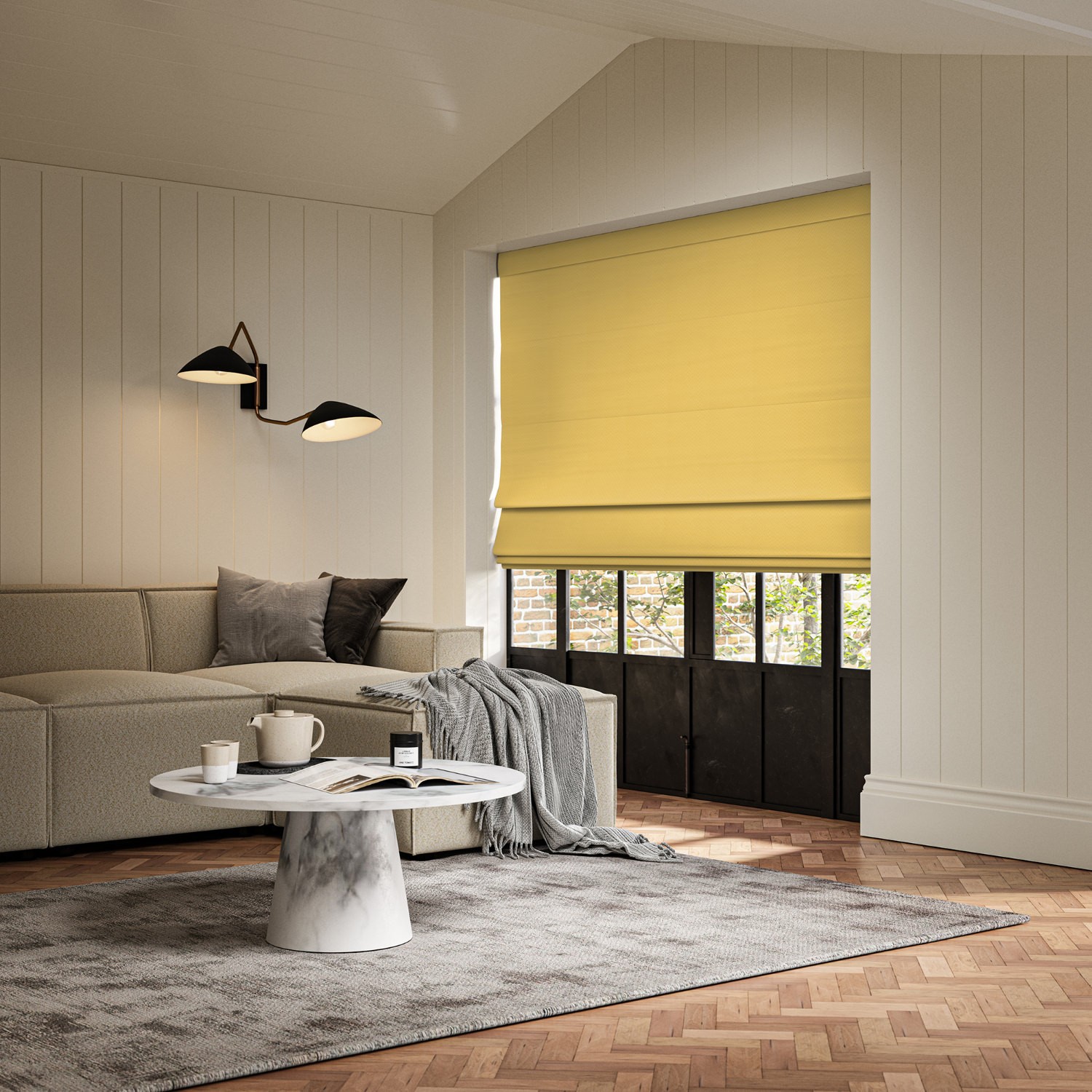 meryl sunflower pocketed roman blind