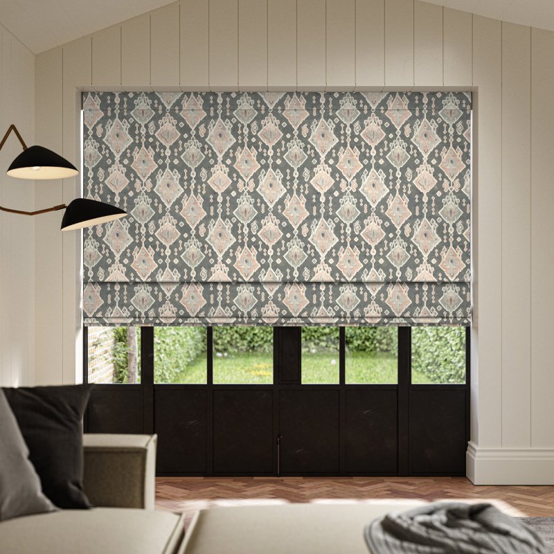 Niro Smoke Printed Roman Blind with a subtle, modern grey printed fabric design