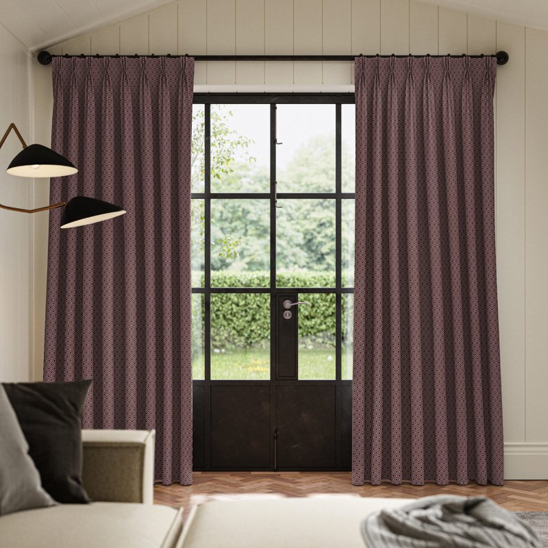 Ortega Berry Jacquard Curtain in a deep, warm berry red with a bold, graphic jacquard weave.