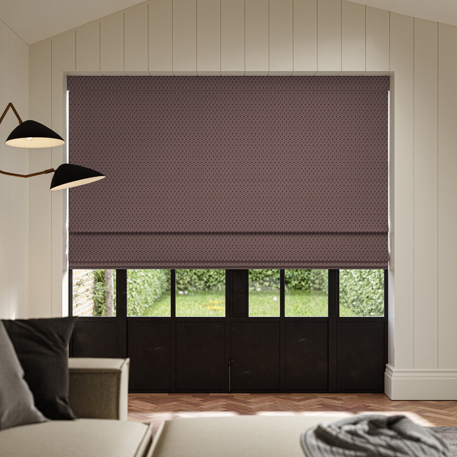 ortega berry jacquard roman blind
