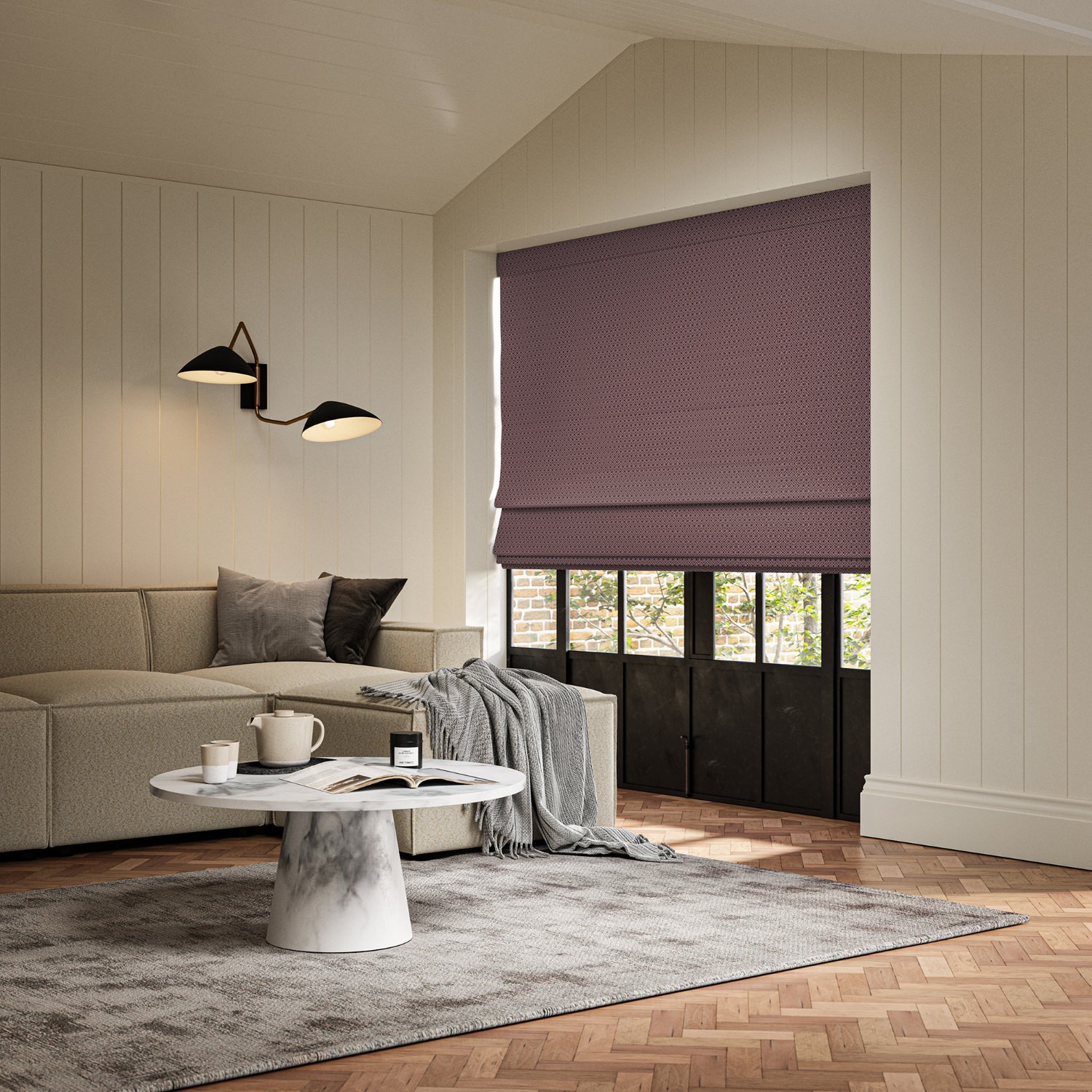 ortega berry jacquard roman blind