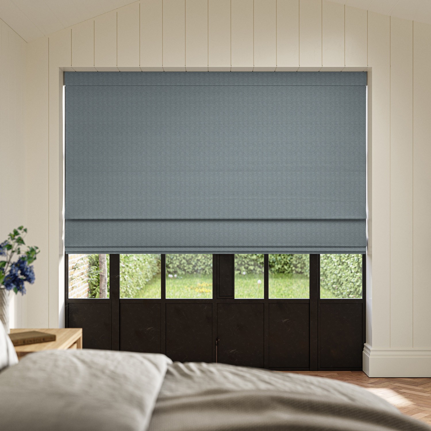ossie denim jacquard roman blind