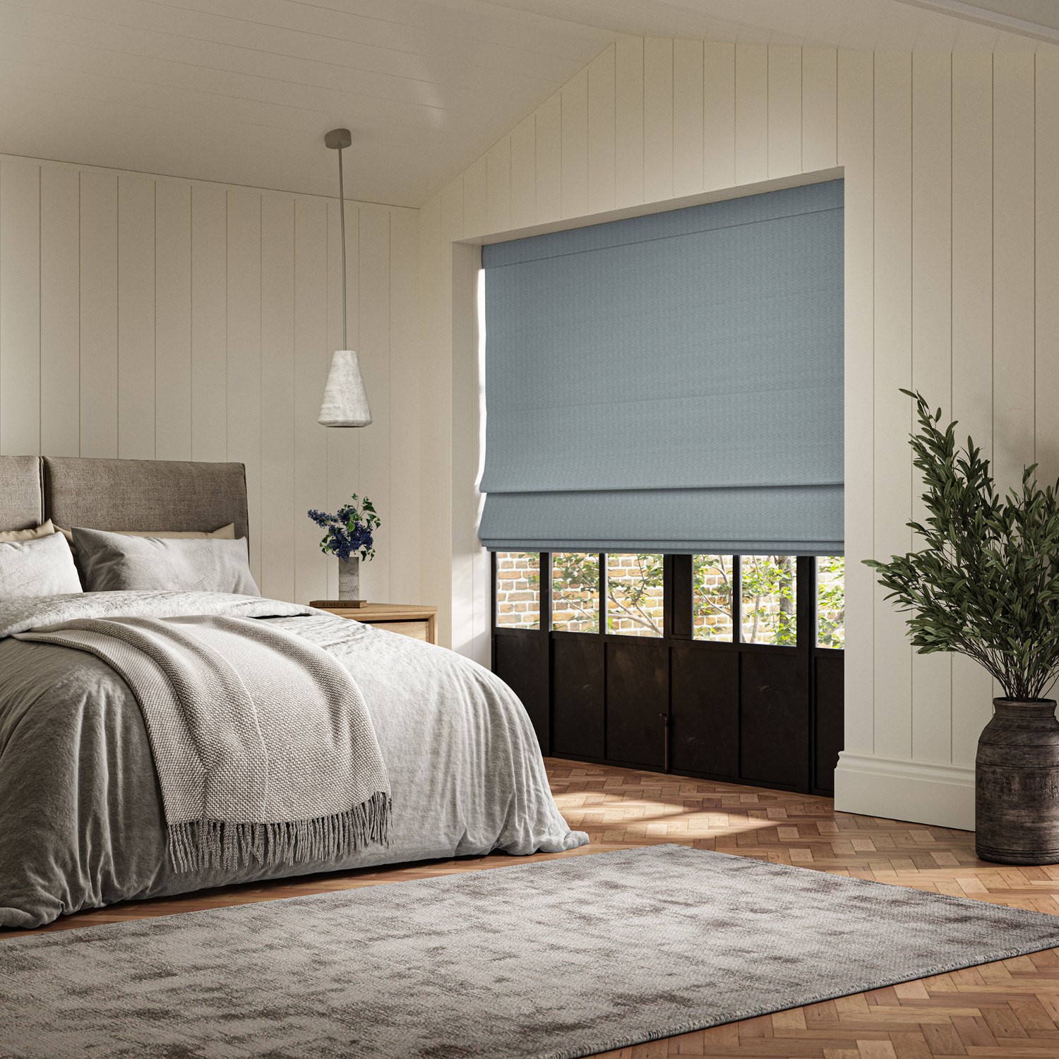 ossie denim jacquard roman blind