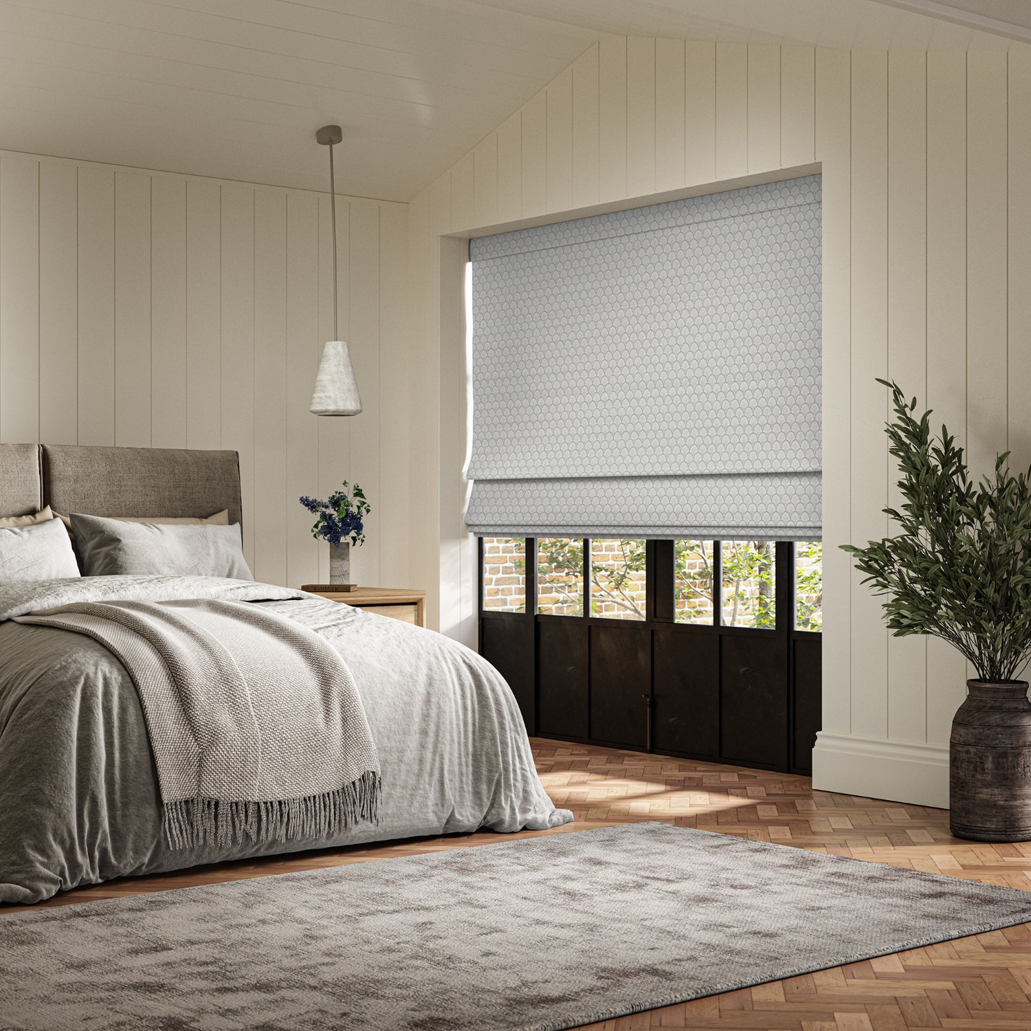 paros silver jacquard roman blind