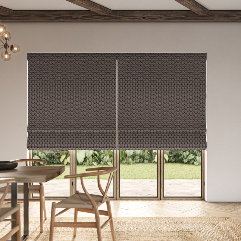 Paros Thistle Jacquard Roman Blind in a gentle dusty purple with a beautiful woven texture