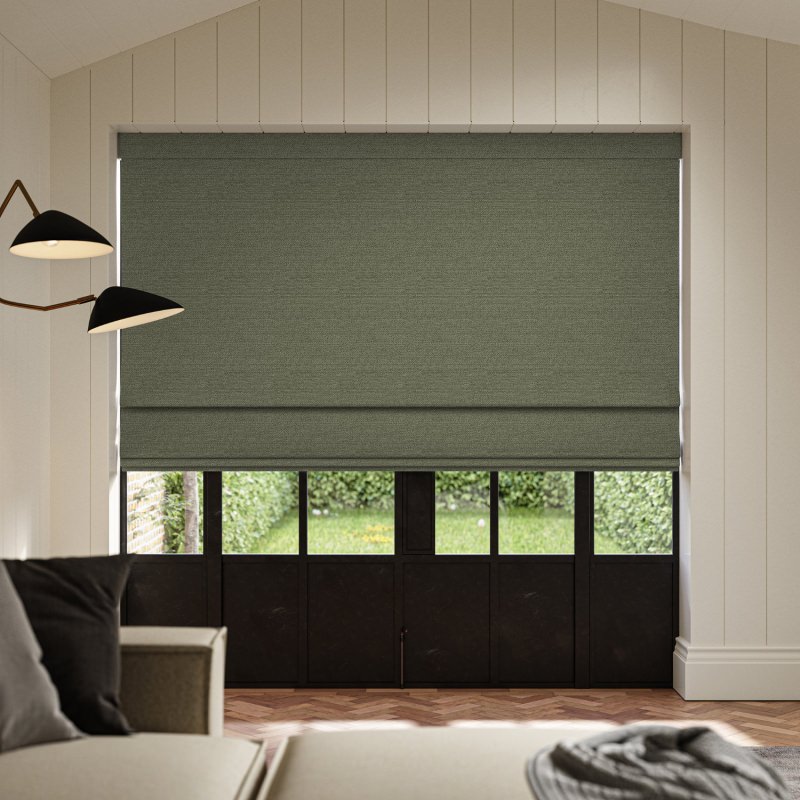 Penelope Eucalyptus Boucle Roman Blind in a calming green with a cosy, tactile weave