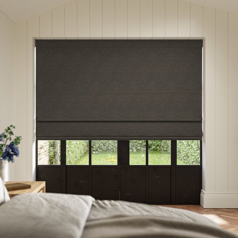 Penelope Flint Boucle Roman Blind, a chic grey fabric with a modern, looped boucle texture
