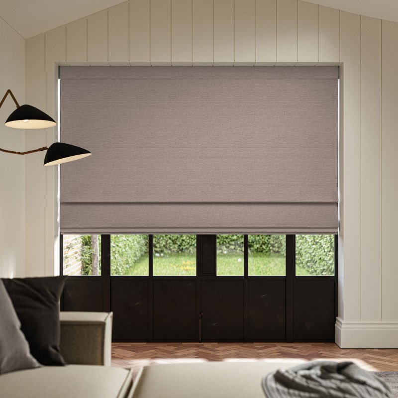 Penelope Lilac Boucle Roman Blind in a gentle lilac with a stylish and comforting looped fabric
