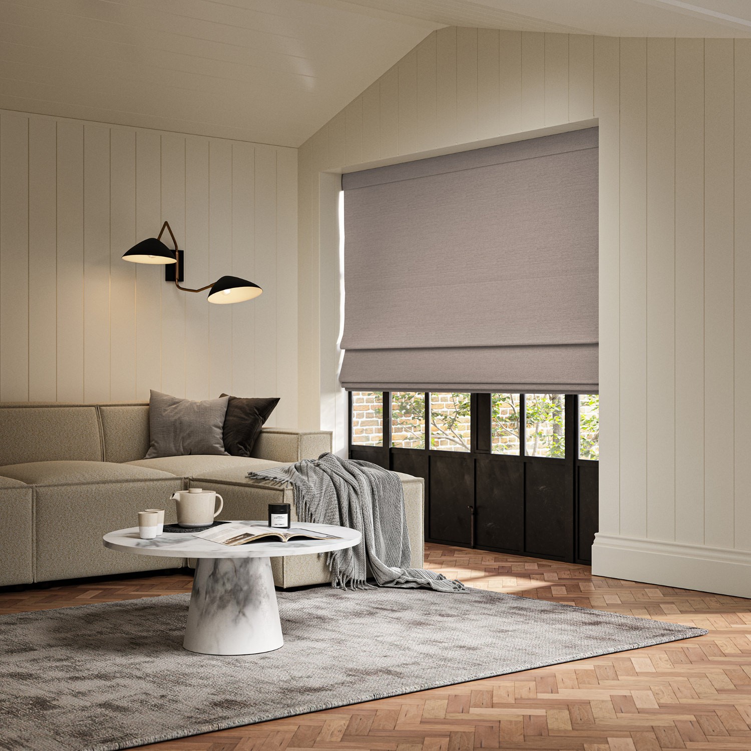 penelope lilac boucle roman blind