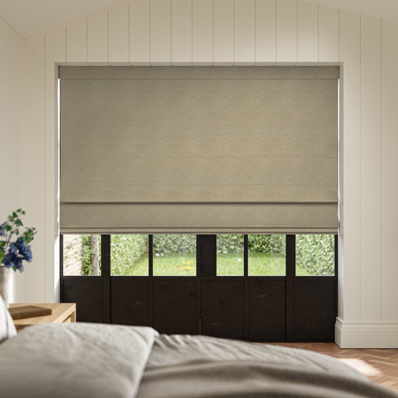 Penelope Oatmeal Boucle Roman Blind, a warm neutral with a cosy, deep, and tactile weave