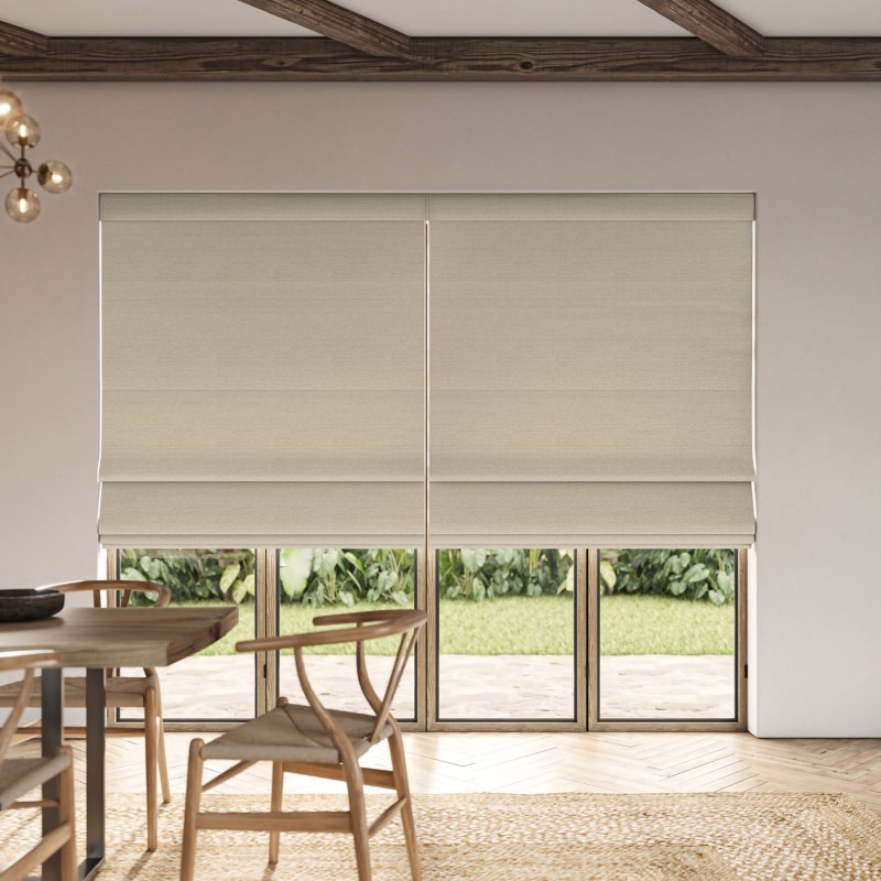 Penelope Oyster Boucle Roman Blind in a classic off-white with a rich, contemporary boucle texture