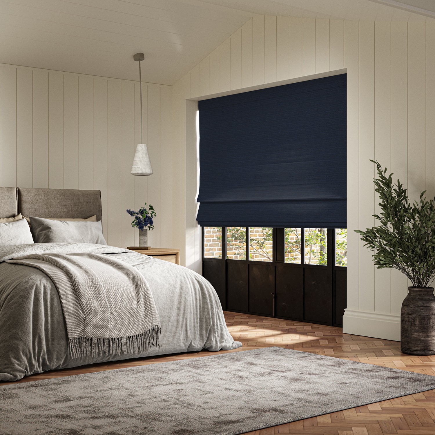 penelope prussian boucle roman blind