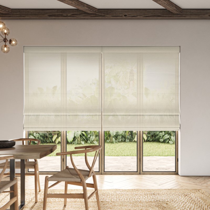 Rainey Putty Sheer Roman Blind, a warm and versatile neutral sheer creating a welcoming glow
