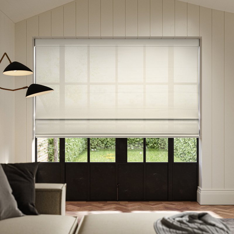 Rathlin Putty Sheer Roman Blind in a warm, versatile neutral, providing an airy feel and soft privacy