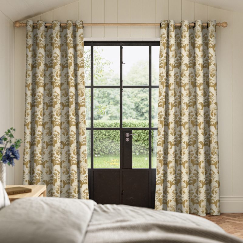 Ruby Forest Jacquard Curtain in a deep forest green with a rich, intricate woven texture.