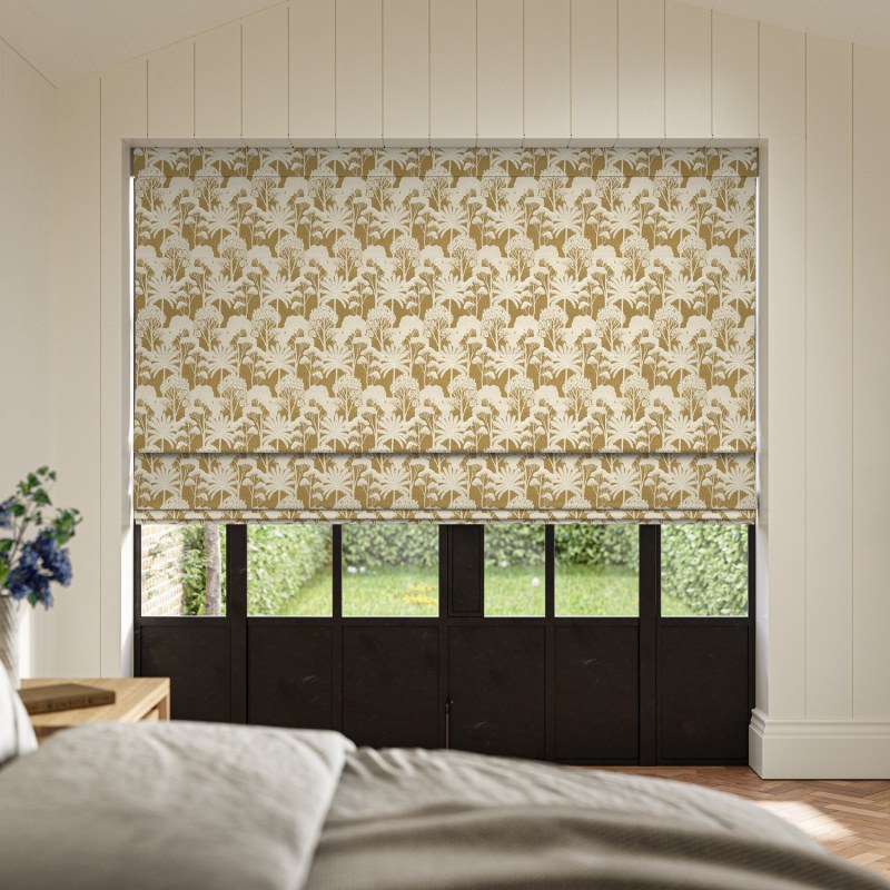 Ruby Forest Jacquard Roman Blind in a deep forest green with a rich, intricate woven texture