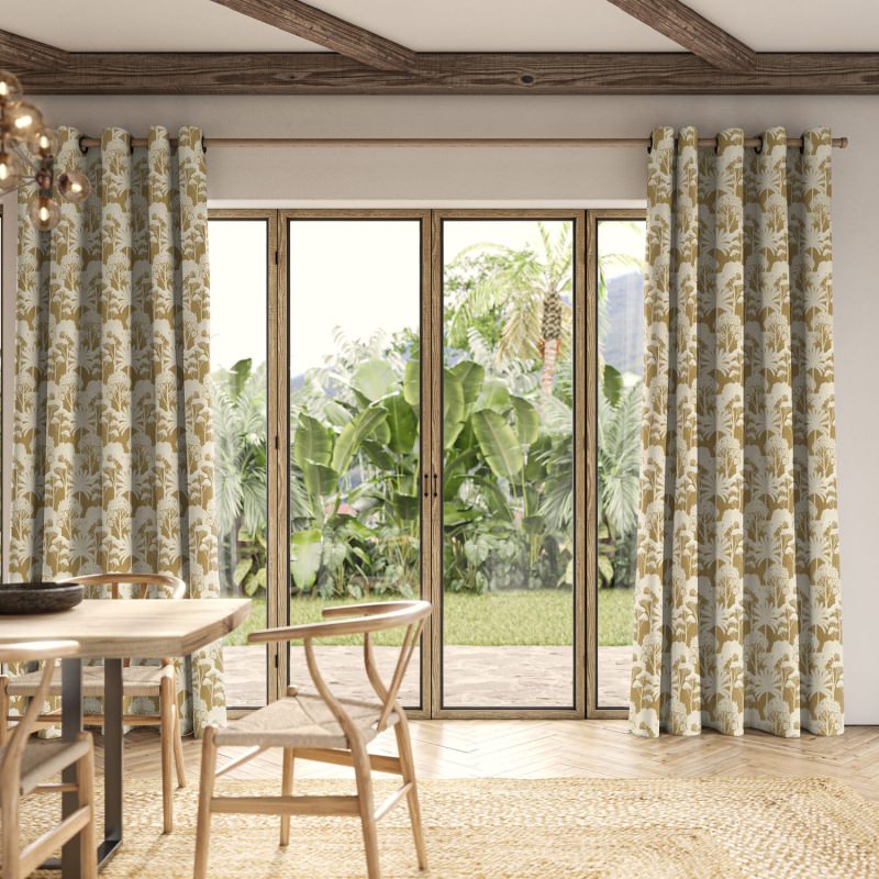 Ruby Ochre Jacquard Curtain in an earthy, golden ochre with a beautiful, lustrous woven design.