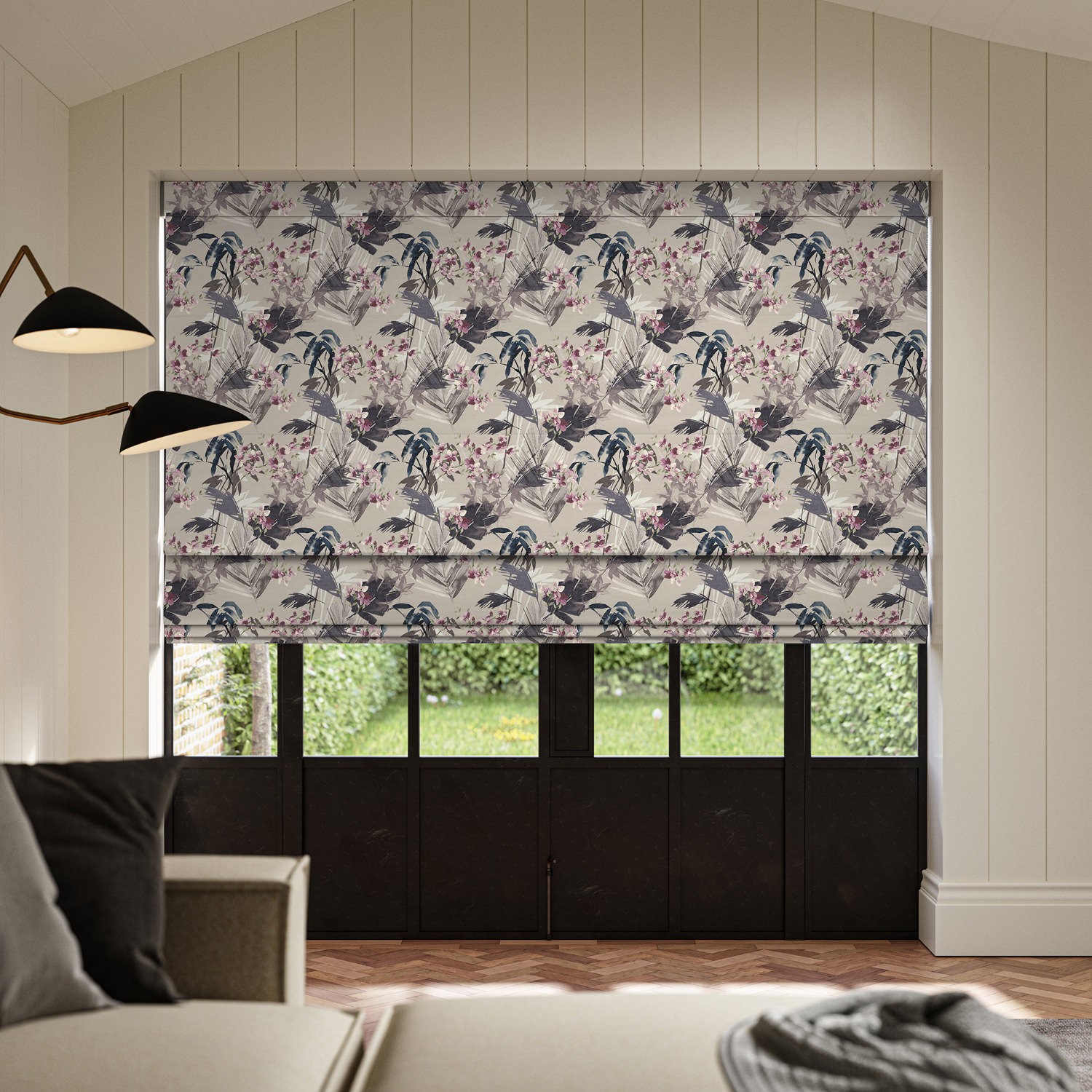 sadie damson printed roman blind