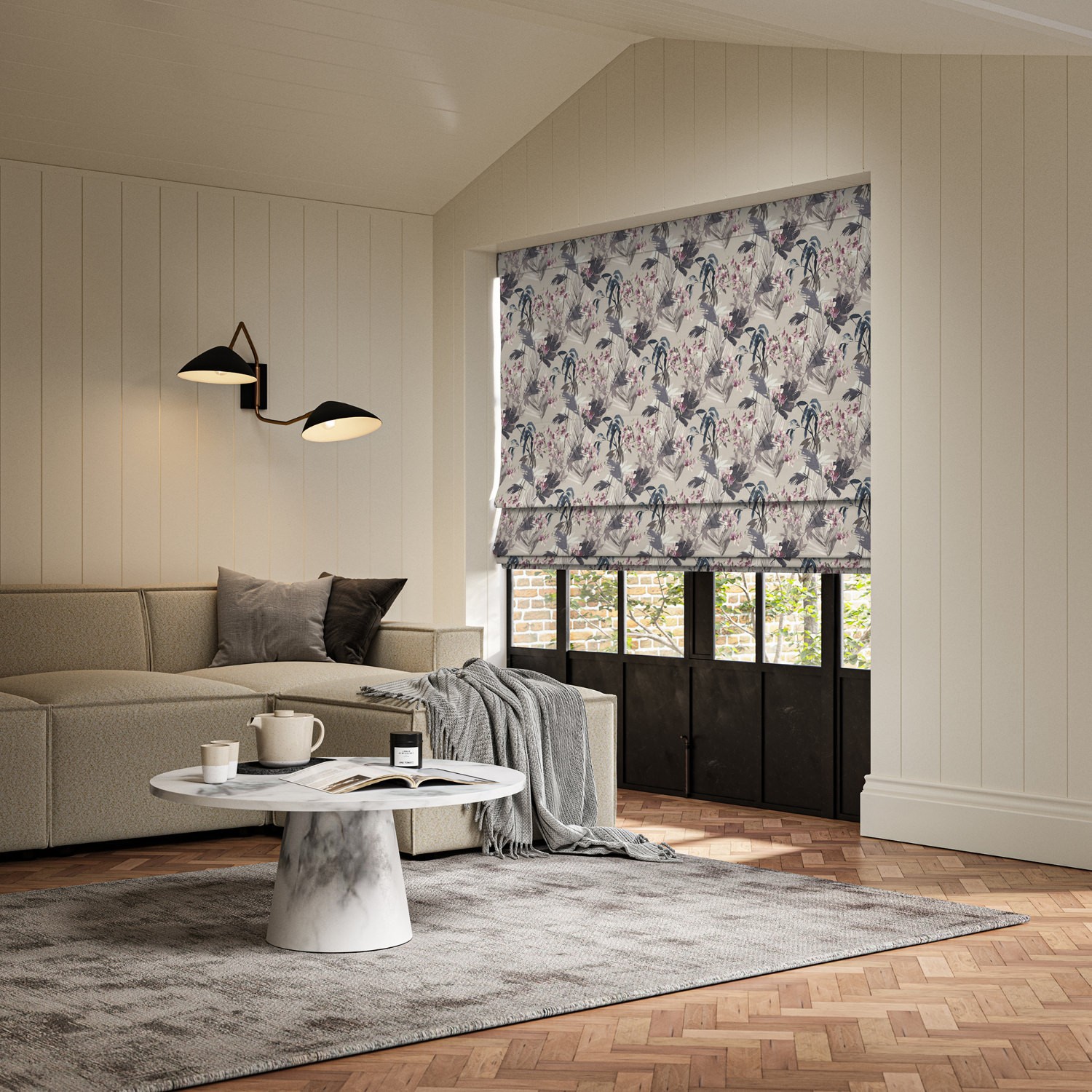 sadie damson printed roman blind
