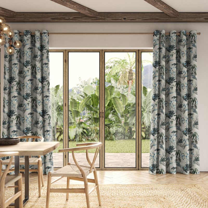 Sadie Ink Printed Curtain with a stunning, intricate pattern in a deep, inky blue-black.