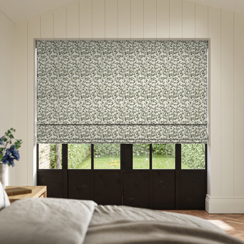 Sandrine Forest Printed Roman Blind with a beautiful, leafy pattern in a deep, calming forest green