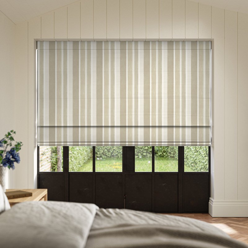 Serena Flax Printed Roman Blind in a natural, relaxed, linen-look printed fabric