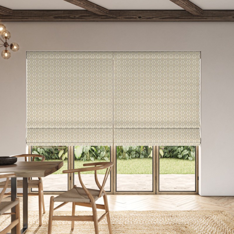 Shah Gold Printed Roman Blind with its ornate, gold-accented, global-inspired pattern