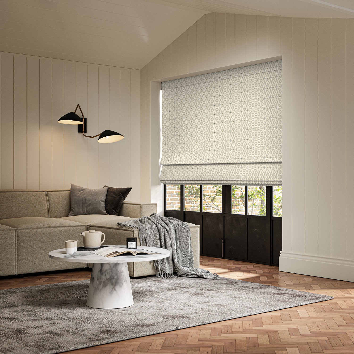 shah olive printed roman blind