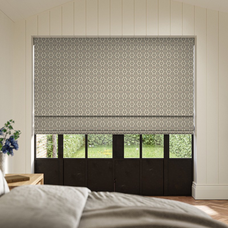 Shah Rose Printed Roman Blind with a romantic and detailed rose-toned pattern