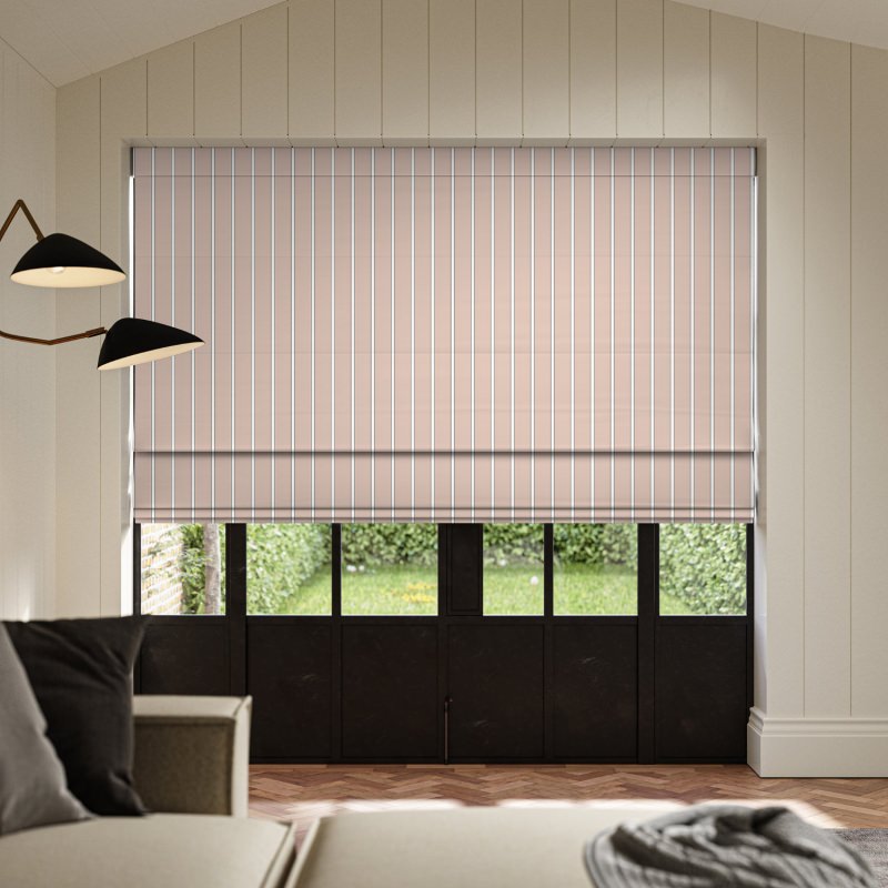 Stefan Blush Printed Roman Blind with a soft, abstract pattern in a beautiful, dusky blush pink