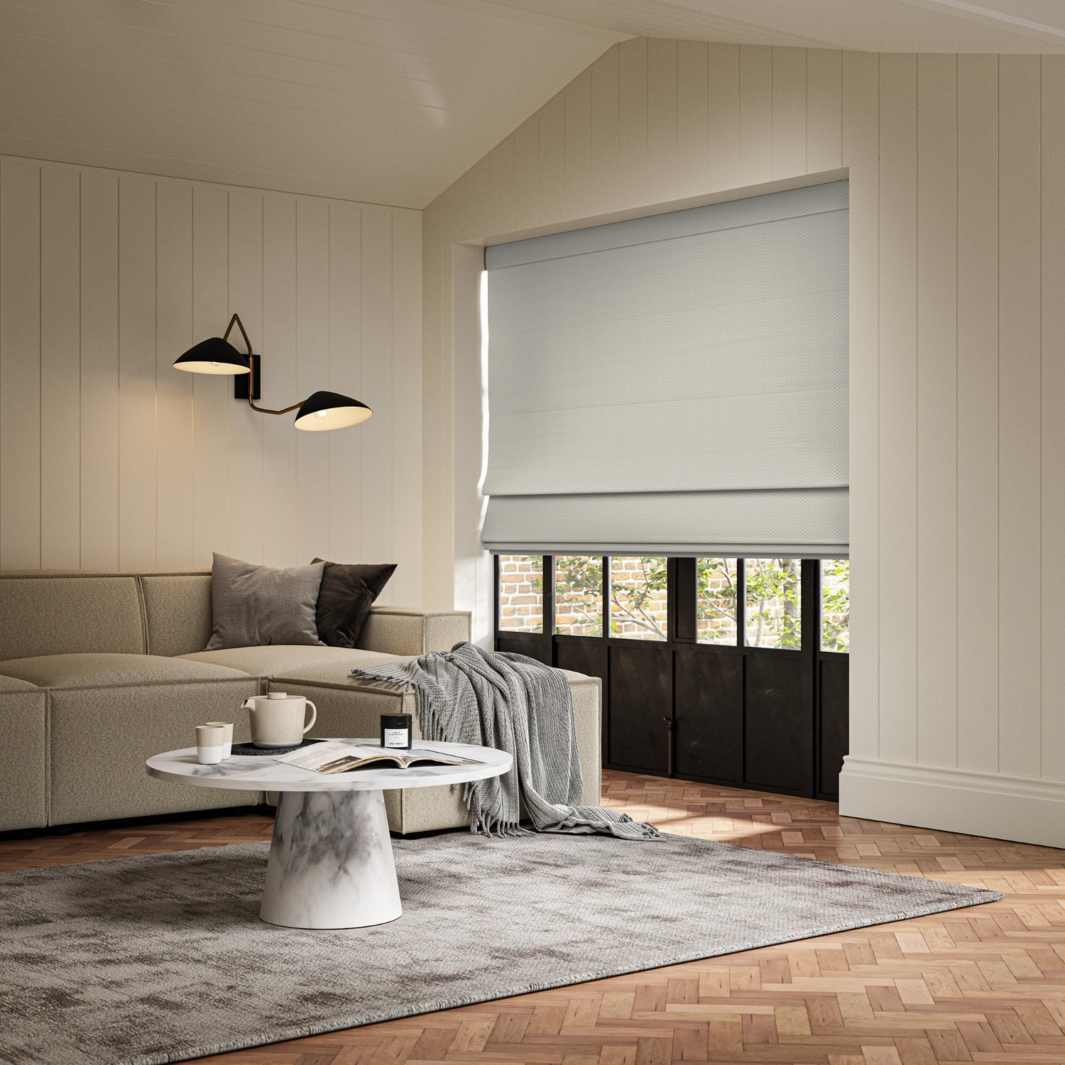 wright silver jacquard roman blind