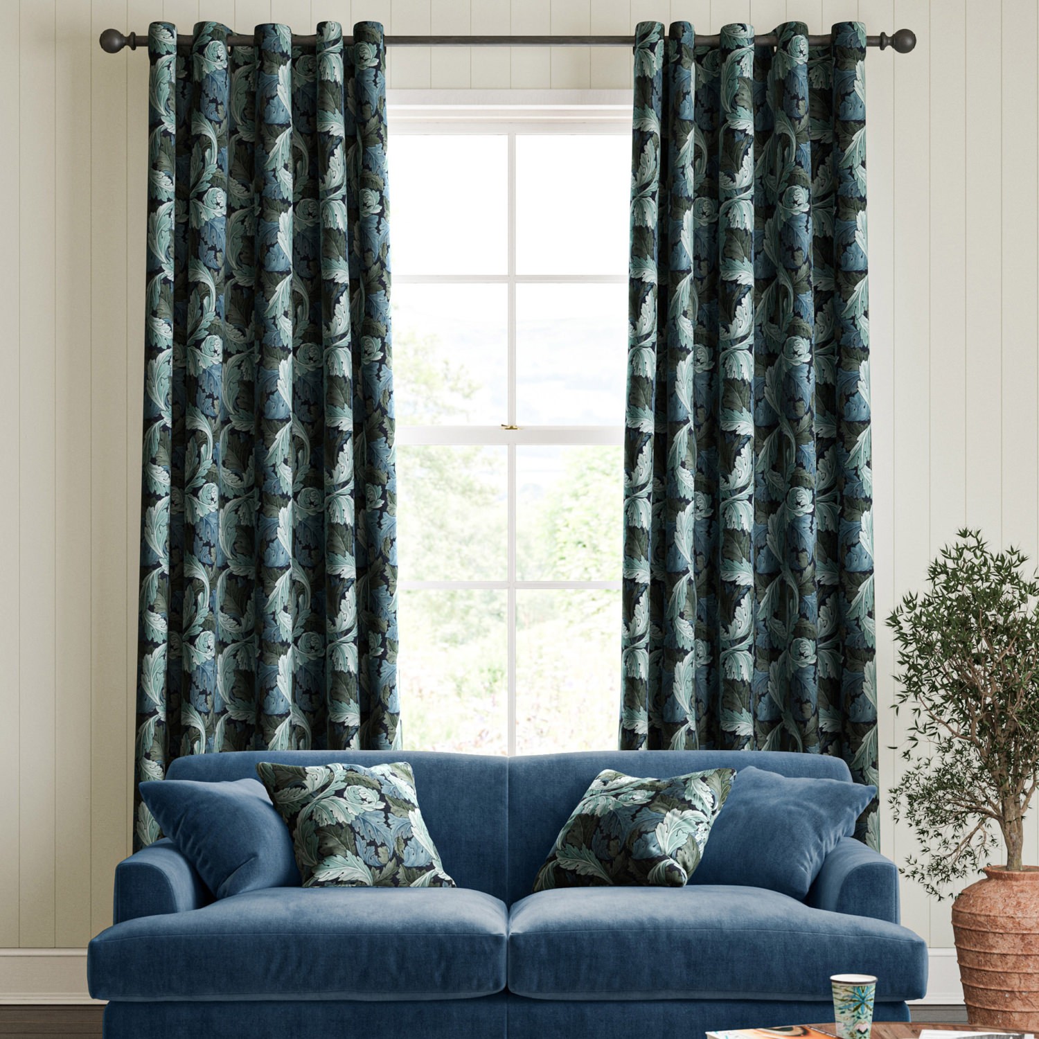 William Morris Acanthus Velvet Indigo Curtain