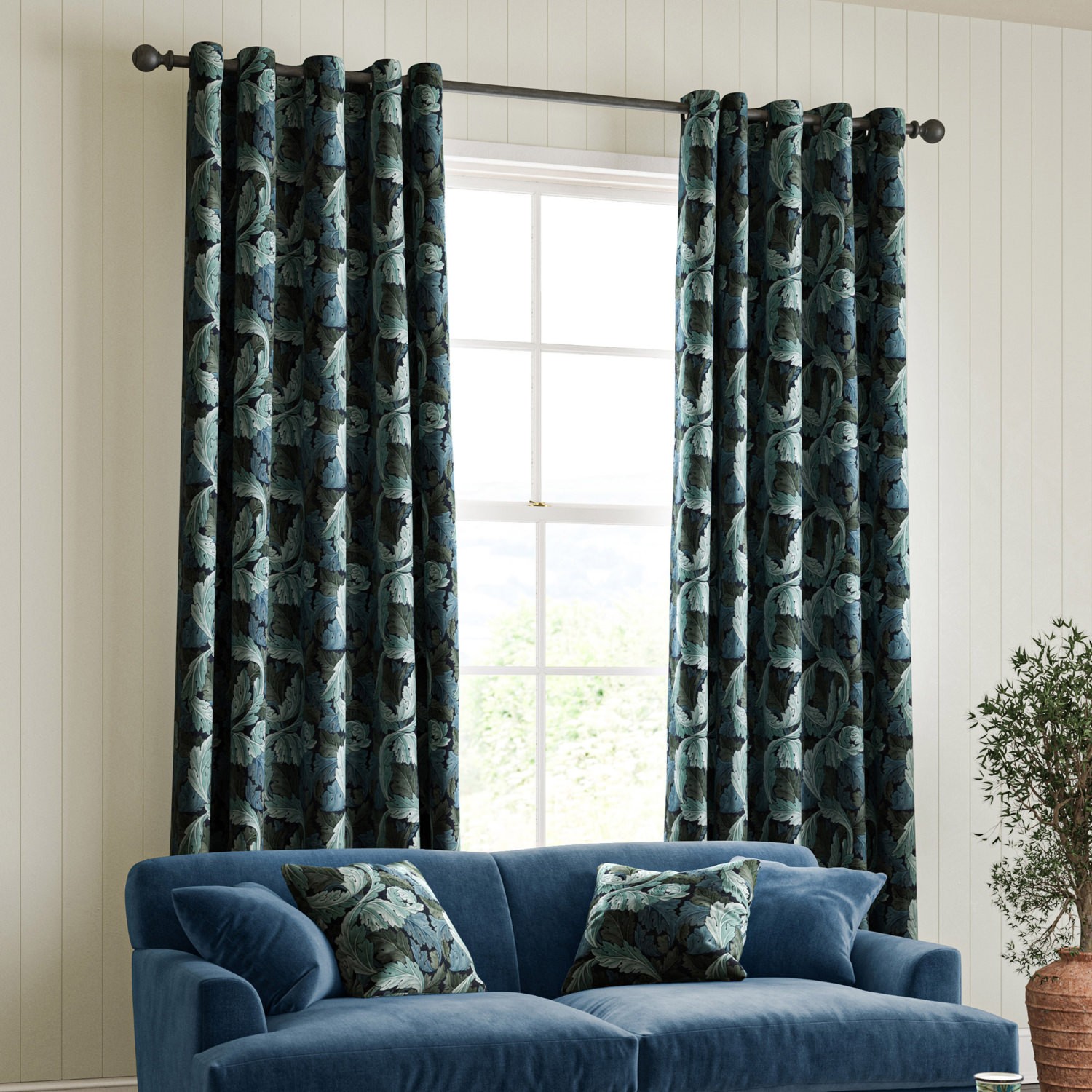 William Morris Acanthus Velvet Indigo Curtain