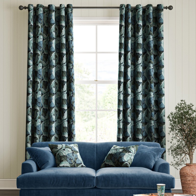 William Morris Acanthus Velvet Indigo Curtain