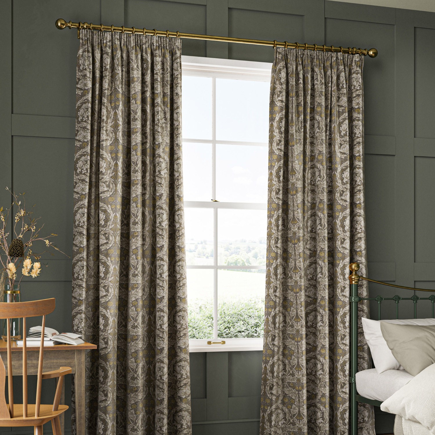 William Morris African Marigold Velvet Limestone Curtain